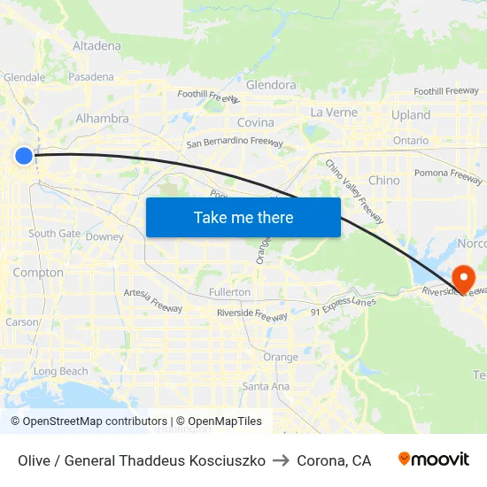 Olive / General Thaddeus Kosciuszko to Corona, CA map