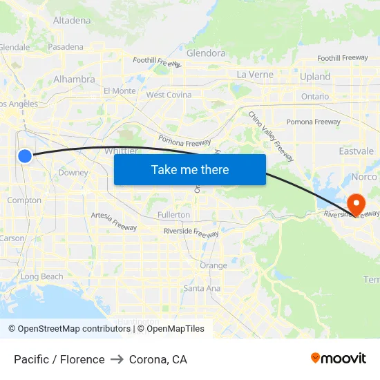 Pacific / Florence to Corona, CA map