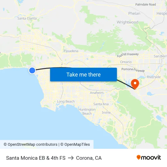 Santa Monica EB & 4th FS to Corona, CA map