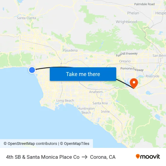 4th SB & Santa Monica Place Co to Corona, CA map
