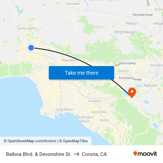 Balboa Blvd. & Devonshire St. to Corona, CA map