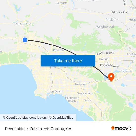 Devonshire / Zelzah to Corona, CA map