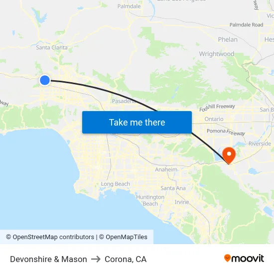 Devonshire & Mason to Corona, CA map
