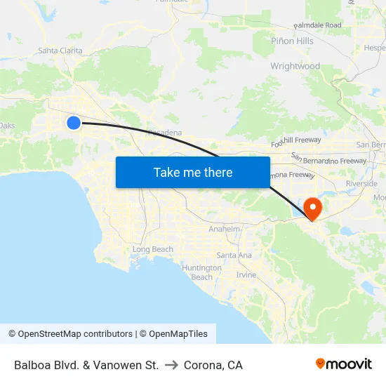Balboa Blvd. & Vanowen St. to Corona, CA map