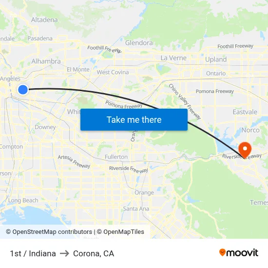 1st / Indiana to Corona, CA map