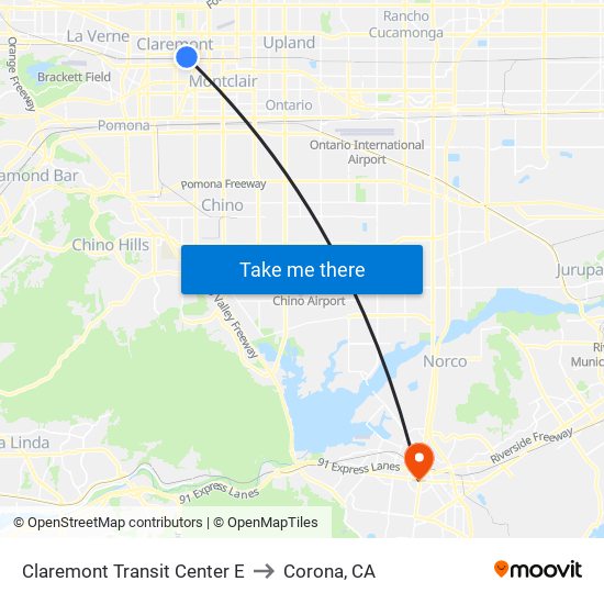 Claremont Transit Center   E to Corona, CA map