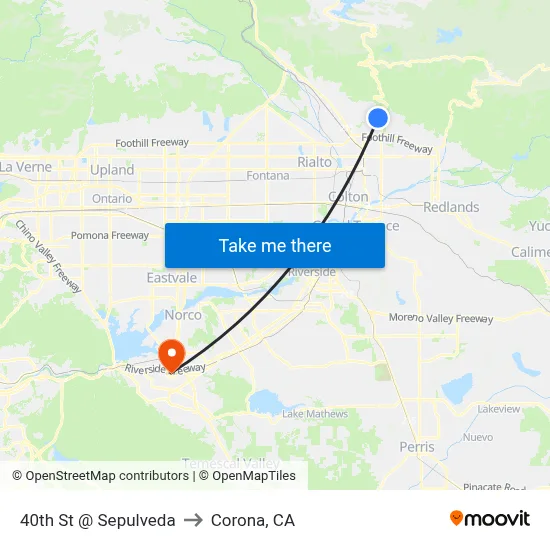 40th St @ Sepulveda to Corona, CA map
