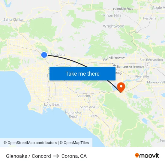 Glenoaks / Concord to Corona, CA map
