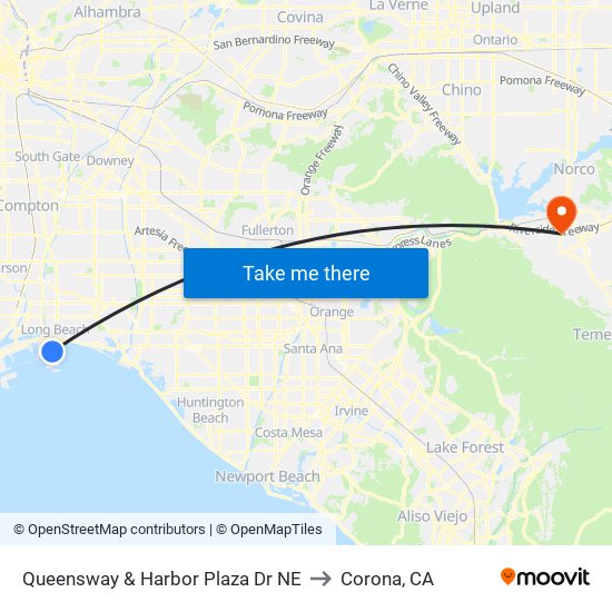 Queensway & Harbor Plaza Dr NE to Corona, CA map
