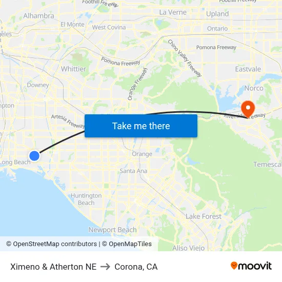 Ximeno & Atherton NE to Corona, CA map