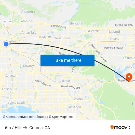 6th / Hill to Corona, CA map