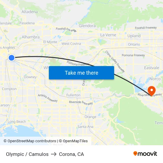 Olympic / Camulos to Corona, CA map