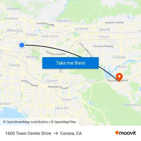 1600 Town Center Drive to Corona, CA map