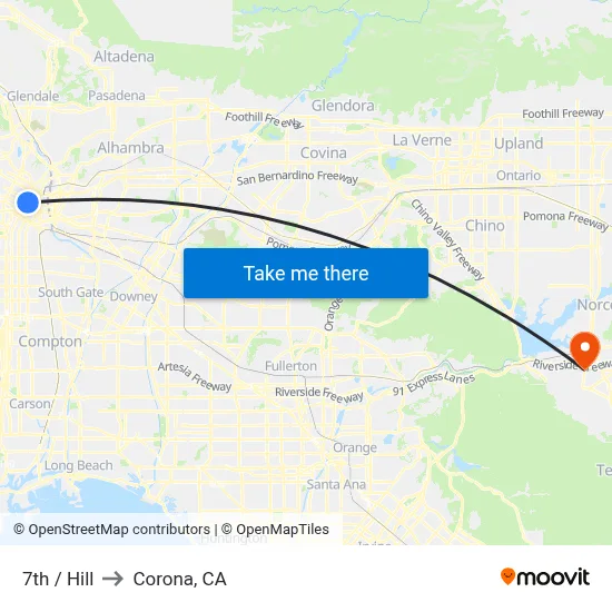 7th / Hill to Corona, CA map