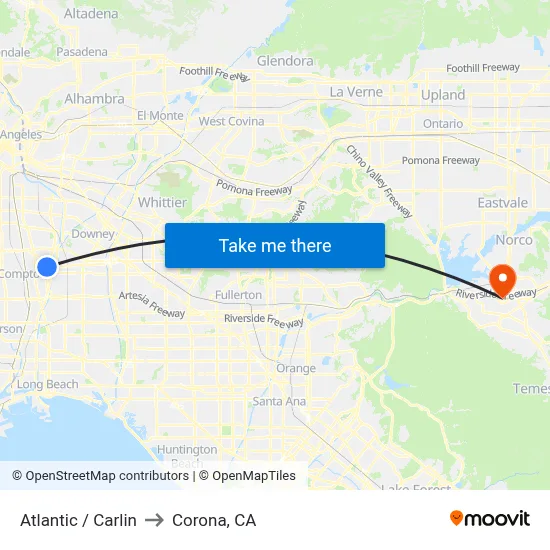 Atlantic / Carlin to Corona, CA map