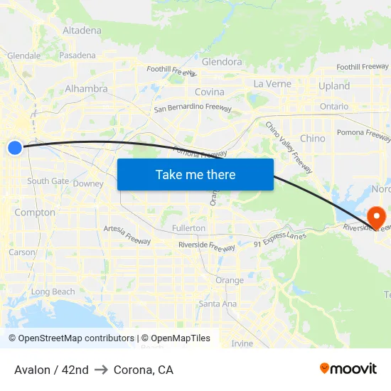 Avalon / 42nd to Corona, CA map