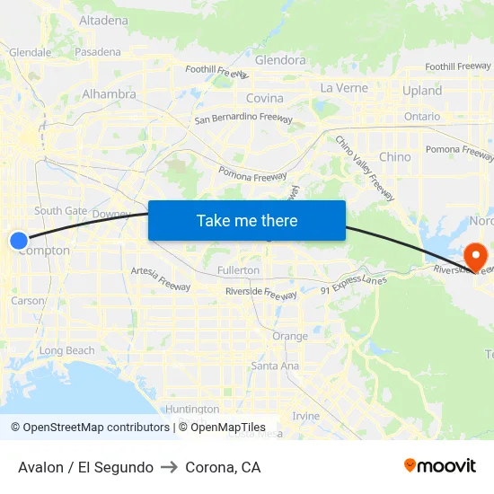 Avalon / El Segundo to Corona, CA map