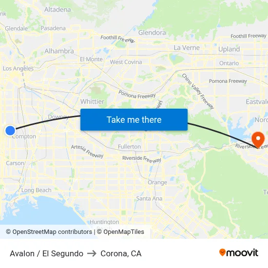 Avalon / El Segundo to Corona, CA map