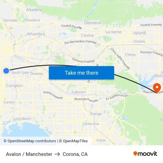 Avalon / Manchester to Corona, CA map