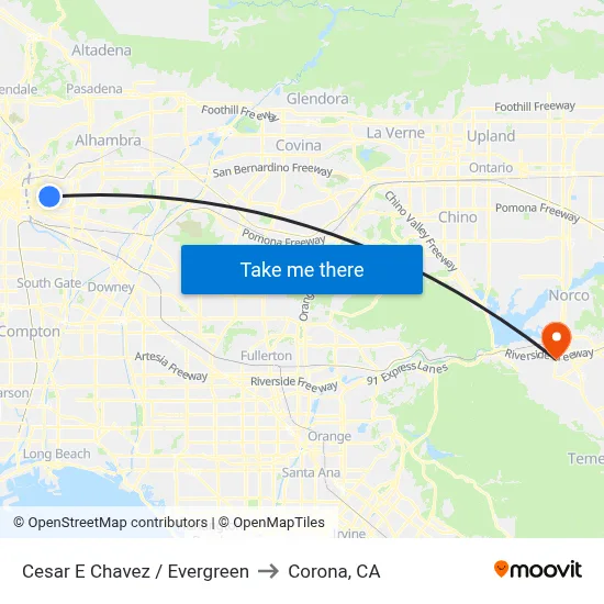 Cesar E Chavez / Evergreen to Corona, CA map