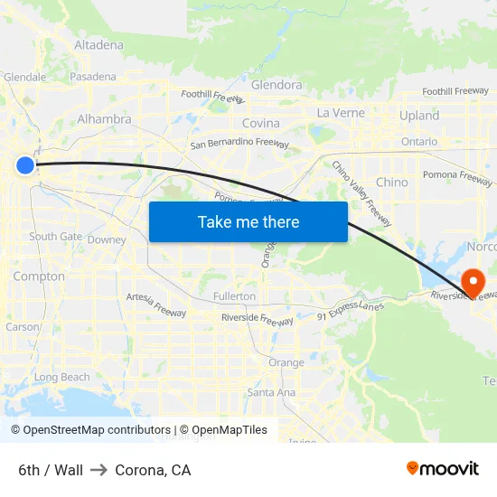 6th / Wall to Corona, CA map