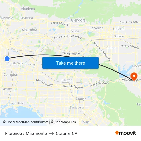 Florence / Miramonte to Corona, CA map
