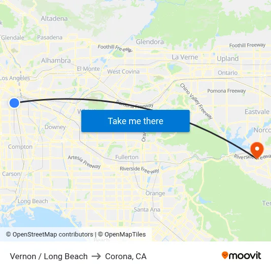 Vernon / Long Beach to Corona, CA map