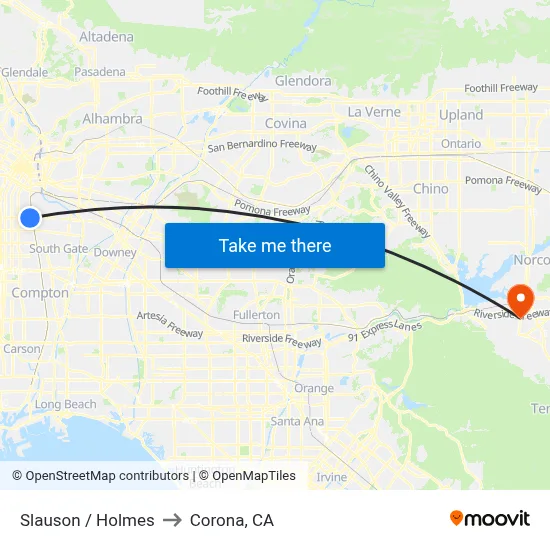 Slauson / Holmes to Corona, CA map
