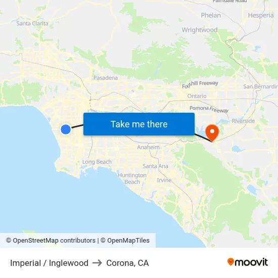 Imperial / Inglewood to Corona, CA map