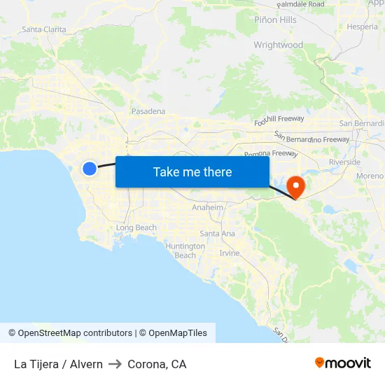 La Tijera / Alvern to Corona, CA map