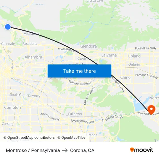 Montrose / Pennsylvania to Corona, CA map