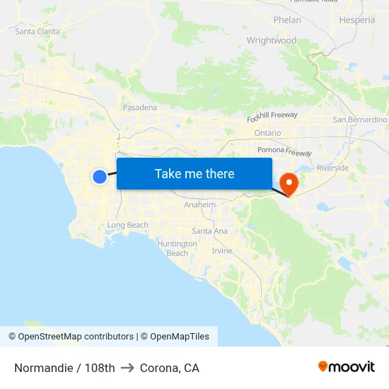 Normandie / 108th to Corona, CA map