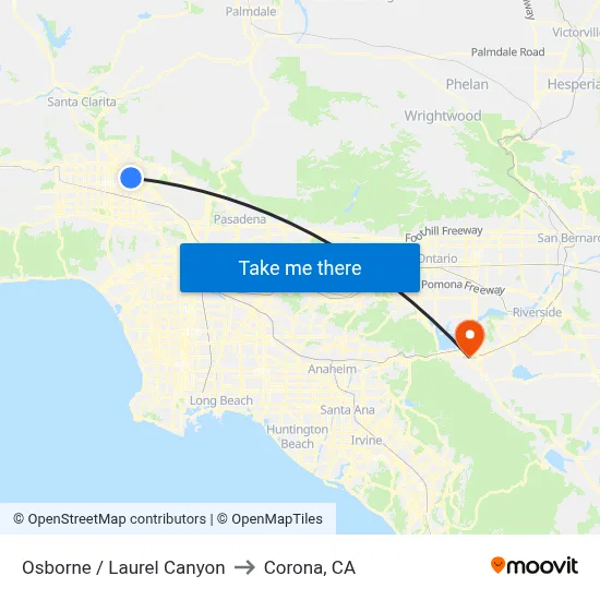 Osborne / Laurel Canyon to Corona, CA map