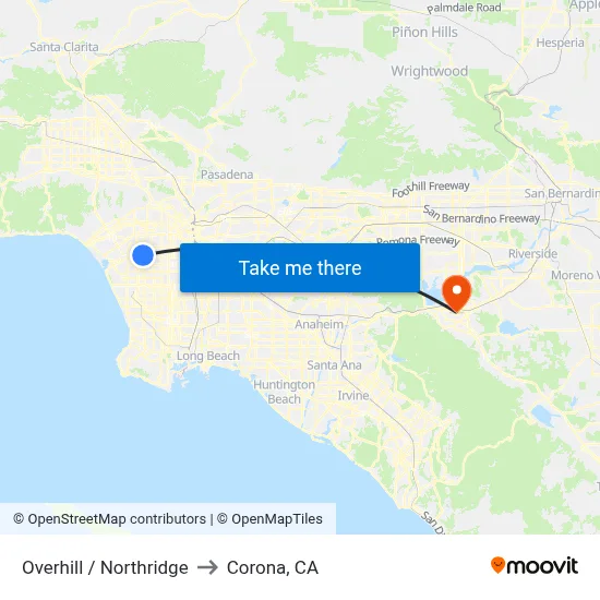Overhill / Northridge to Corona, CA map