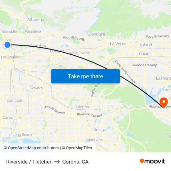 Riverside / Fletcher to Corona, CA map