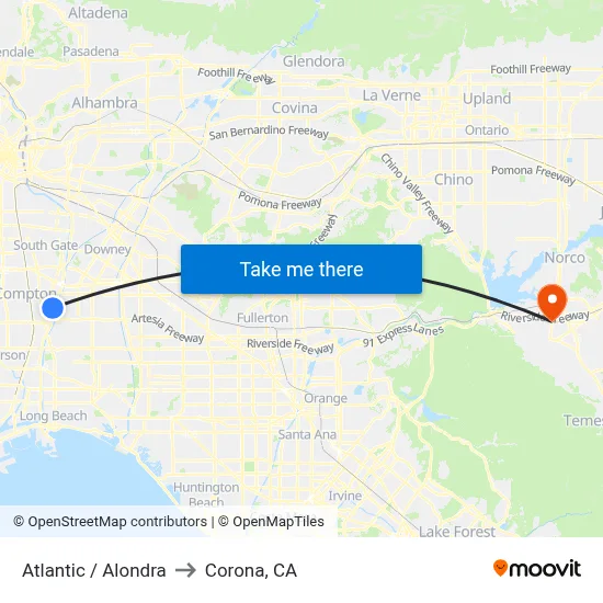 Atlantic / Alondra to Corona, CA map