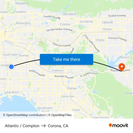 Atlantic / Compton to Corona, CA map