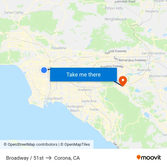 Broadway / 51st to Corona, CA map