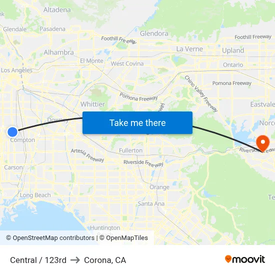Central / 123rd to Corona, CA map