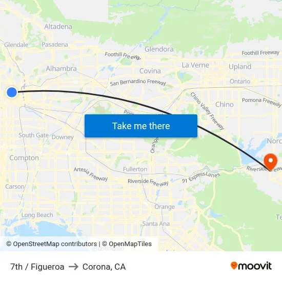7th / Figueroa to Corona, CA map