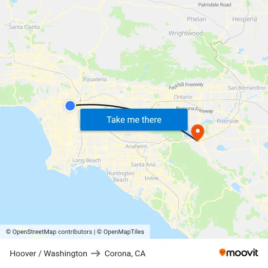 Hoover / Washington to Corona, CA map