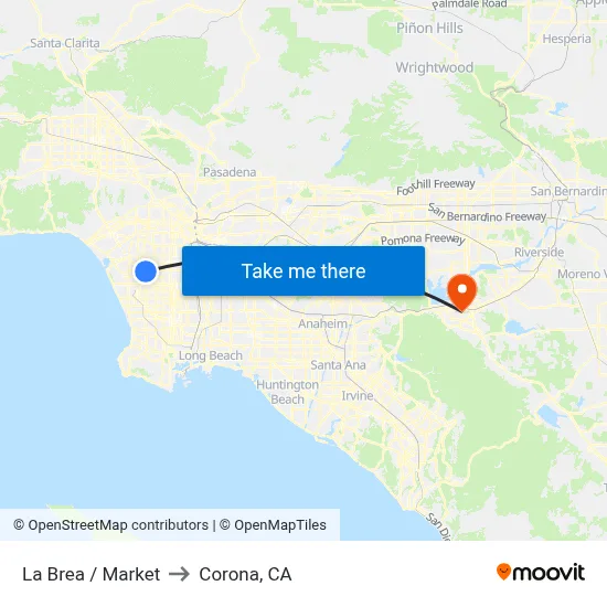 La Brea / Market to Corona, CA map