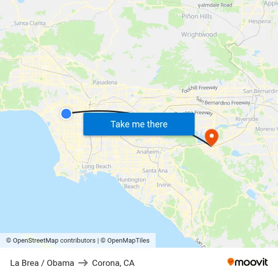 La Brea / Obama to Corona, CA map