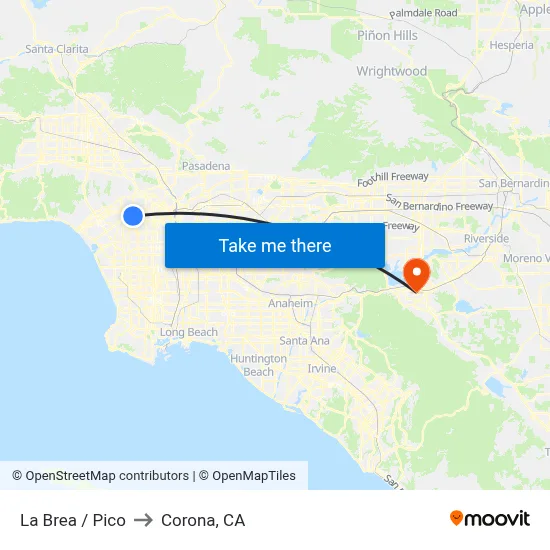 La Brea / Pico to Corona, CA map