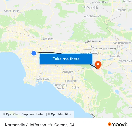 Normandie / Jefferson to Corona, CA map