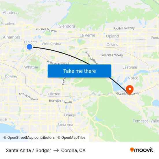 Santa Anita / Bodger to Corona, CA map