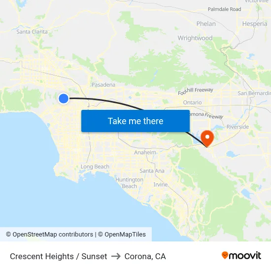 Crescent Heights / Sunset to Corona, CA map