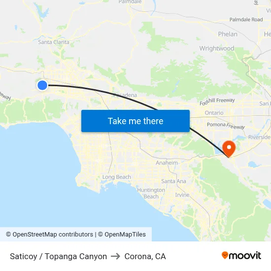 Saticoy / Topanga Canyon to Corona, CA map