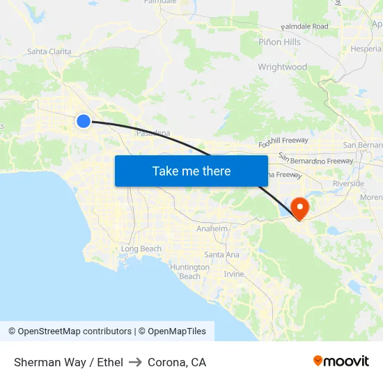 Sherman Way / Ethel to Corona, CA map