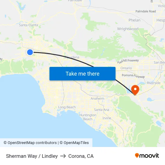 Sherman Way / Lindley to Corona, CA map